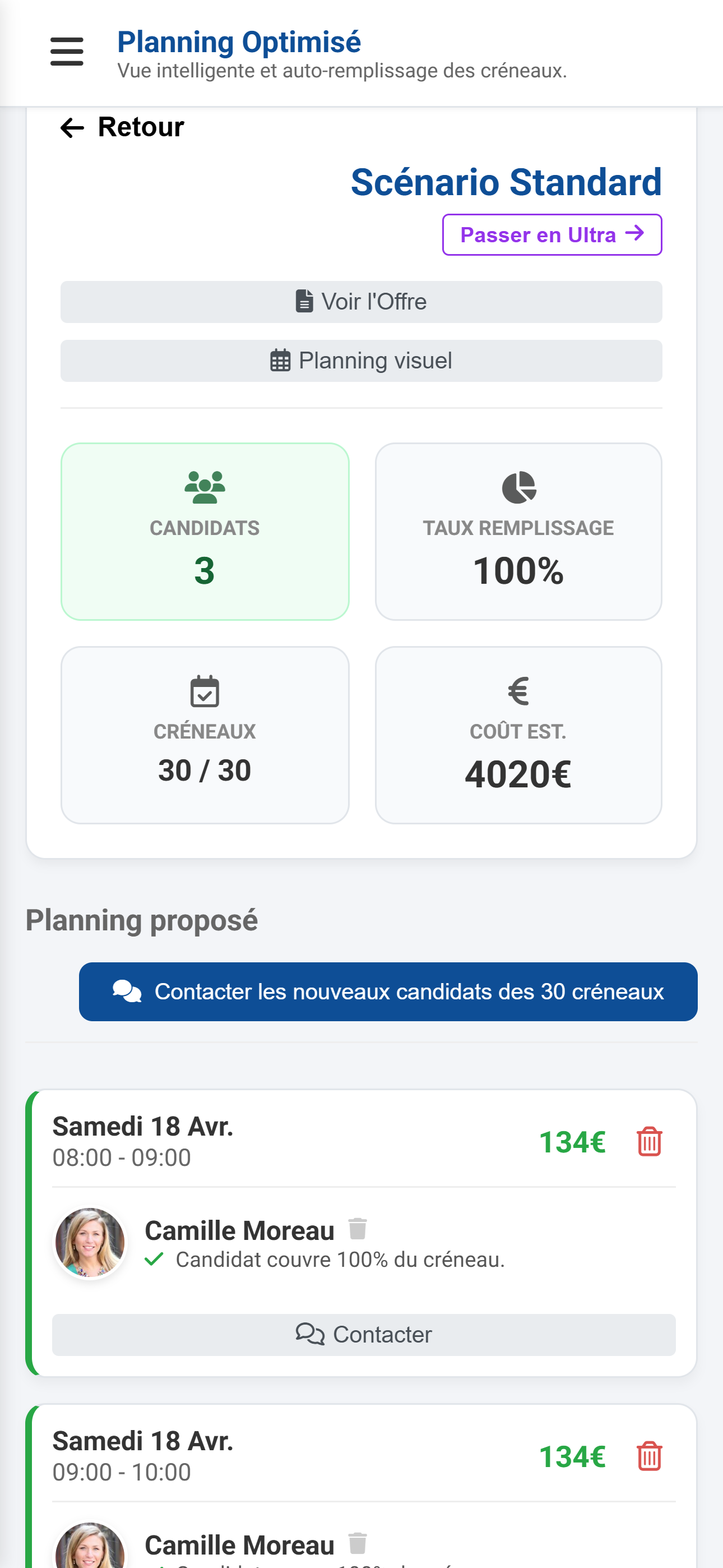 Espace membre recruteur Mixheures - gestion des offres (mobile)